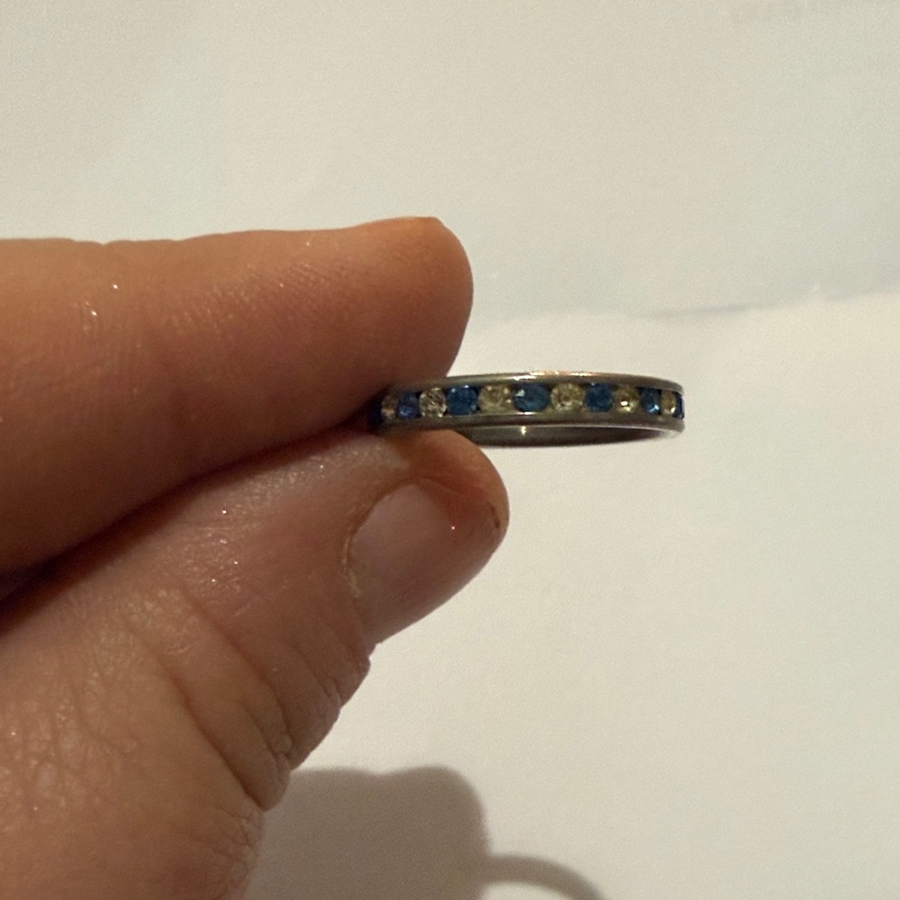 Blue and Clear Channel-Set Gemstone Band Ring